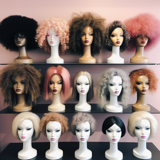 תצוגה של פאות שיער טבעי שונות המציגות סגנונות וצבעים שונים